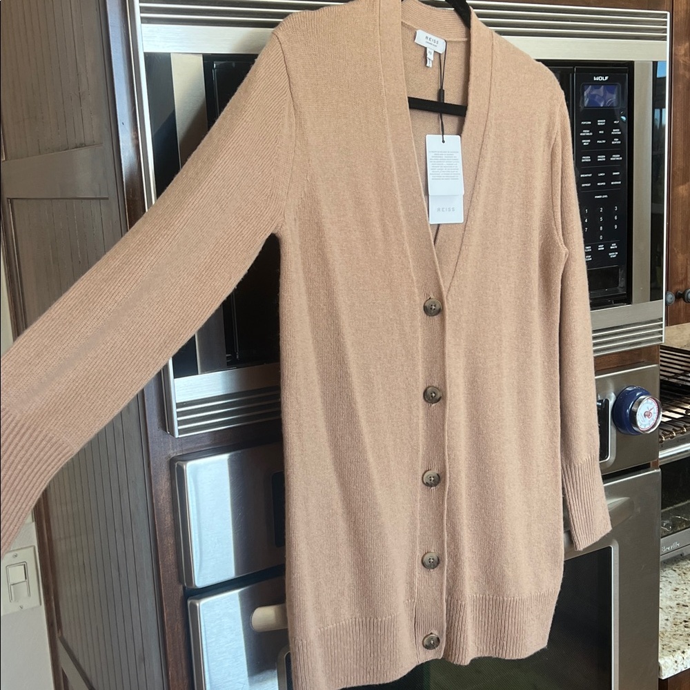 REISS KELIS CASHMERE BLEND CAMEL CARDIGAN BUTTON-DOWN CHIC STYLISH NWT size XS - Picture 3 of 9